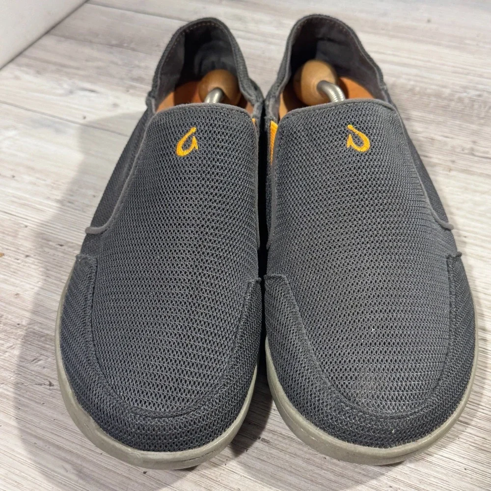 OluKai‎ Nohea Mesh Slip-on Loafer Shoes Mens Size 8 EUR 41 Gray Orange Drop Heel